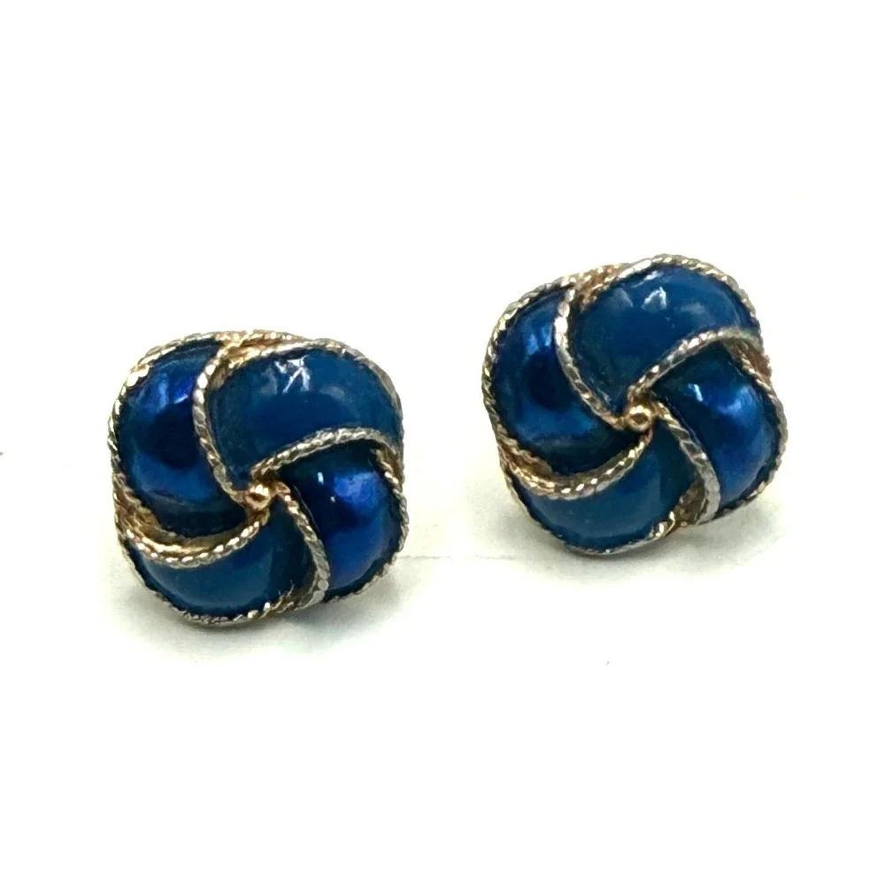 Vintage Blue Enamel Gold Tone Rope Knot Cufflinks Mens Formal Accesssory